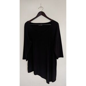 Sympli Size 16 Black Tunic Top 3/4 Sleeve Asymmetrical Hem Lagenlook Boho